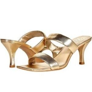 Vince Camuto Gold Heeled Sandals Sleek Slip-On Design square toe leather
